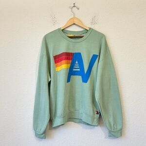 AVIATOR NATION Logo Sweatshirt Unisex Sage Green Pullover Fleece Retro Beach